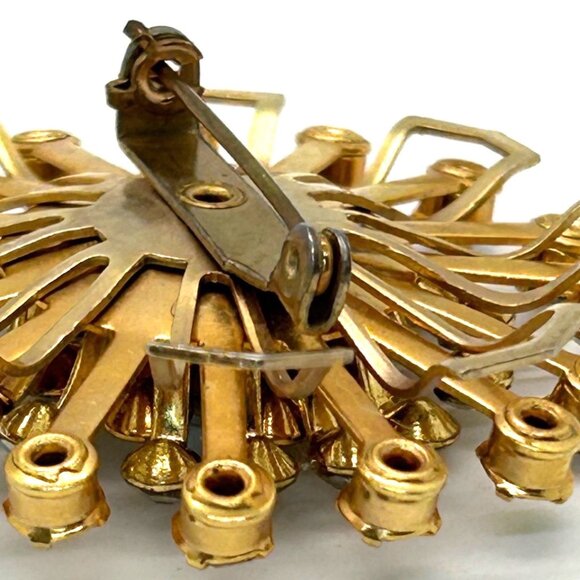 Vintage Aurora Borealis Brooch Gold-Tone Rivet Set 1960s Starburst Atomic 2 inch - Picture 7 of 14
